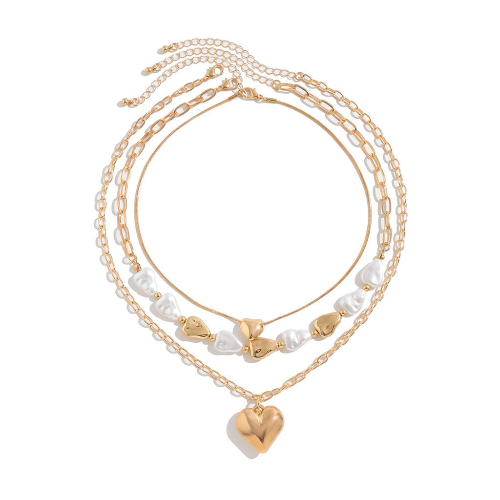 Ingemark 3 stuks/set Boho Imitatie Parel Chokers Kettingen Dames Trendy Metalen Hart Hanger Nek Accessoires 2026 Nieuwjaars Sieraden
