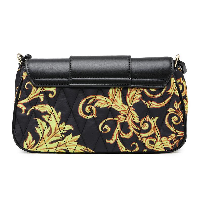 Versace Jeans Couture SS23 Barock-Print Schultergurt Umhängetasche Kette Unterarmtasche Damen Taschen Schwarz 74VA4BB1ZS587G89