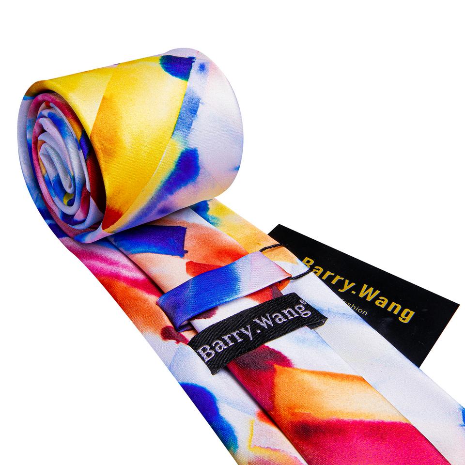 Barry.Wang Tie Handkerchief Cufflinks Set for Men Neckties Yellow Blue Formal Casual