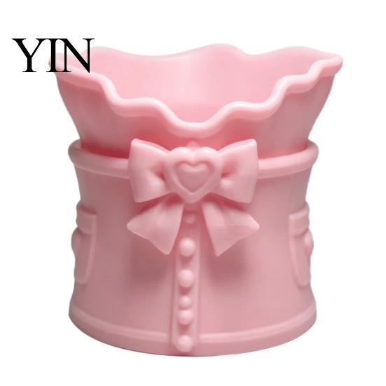 Eco Friendly PLA Organizer Lolita Bow Makeup Brush Holder, 3D Printed Pen Holder Storage Cup, Wavy Cute Container Rim Desktop for Vanity Table Decor,