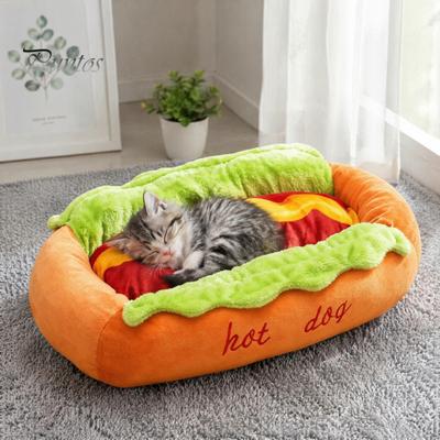 Cama Pequeña para Animales para Regalo de Cumpleaños Cama Hot Dog, Adorable Acogedora para Acurrucarse Almohadilla Extraíble Lavable, Divertido Cómodo Felpa Mascota Alfombrilla Pan Perros Gatos Suave Sofá Nido
