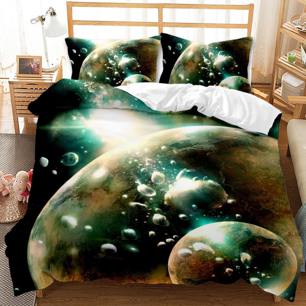 Quilt Cover Three-piece Universe Star Pattern Pillowcase Double Bed Digital Printing Kit