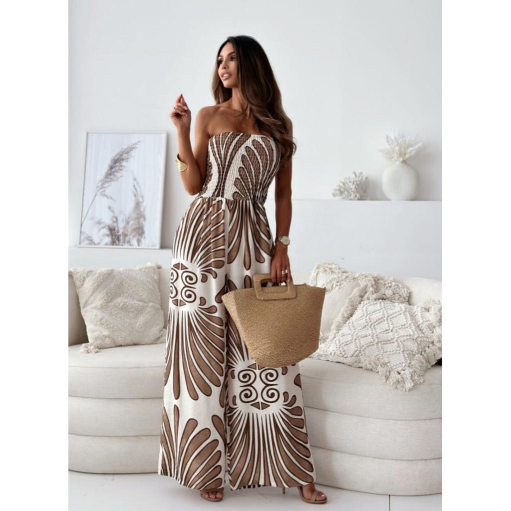 Sommer Neuer Modedruck Trägerloser Jumpsuit mit Hoher Taille, Lässiger Langhosen-Romper für Damen für Europäer Amerikaner