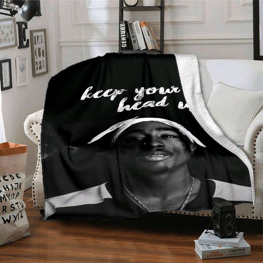 

1pc 2PacHip Hop Blanket Soft Lightweight All Season Multi Purpose Throw for Sofa, Bed, Office & Picnics, French Style with Iconic Album Art & Quotes 80x120cm