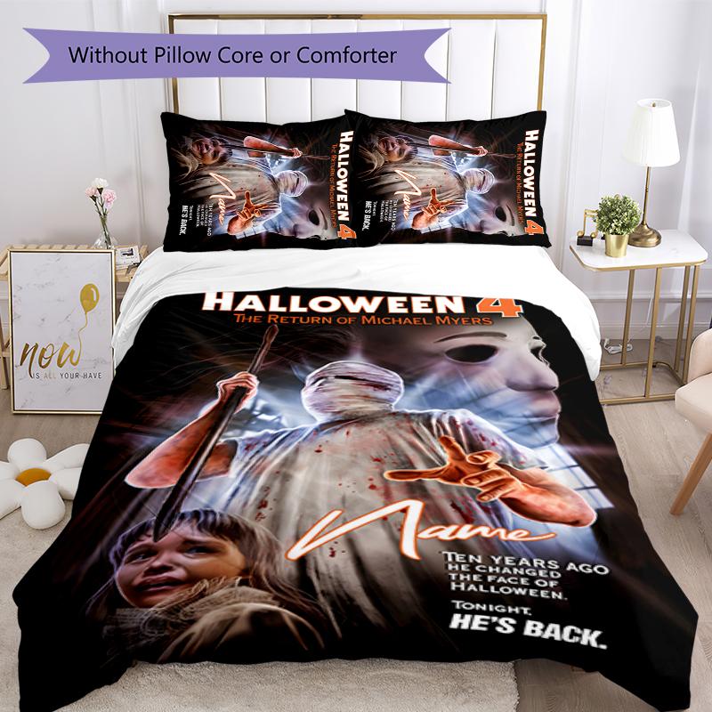 3pcs Custom Name Cartoon Michael Myers Bedding Set Duvet Cover Closure Includes 1 Duvet Cover & 2 Pillowcases for All Seasons Bedroom Decor