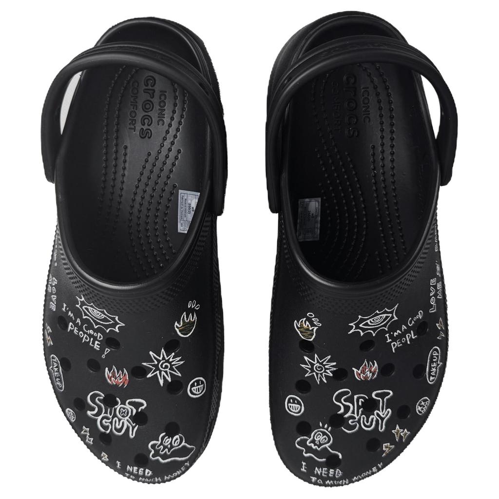 Crocs Classic Platform Clog Eight Rhapsody Graffiti Manifesto Hand-painted Graffiti Fashion Versatile Hole Shoes Women Black