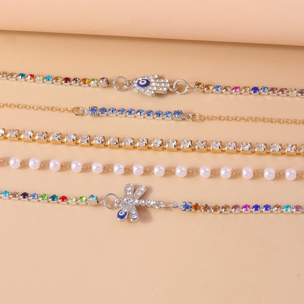 Silver Demon's Eye Bracelet Vintage Resin Bead Handchain Crystal Bracelet Set  Decoration
