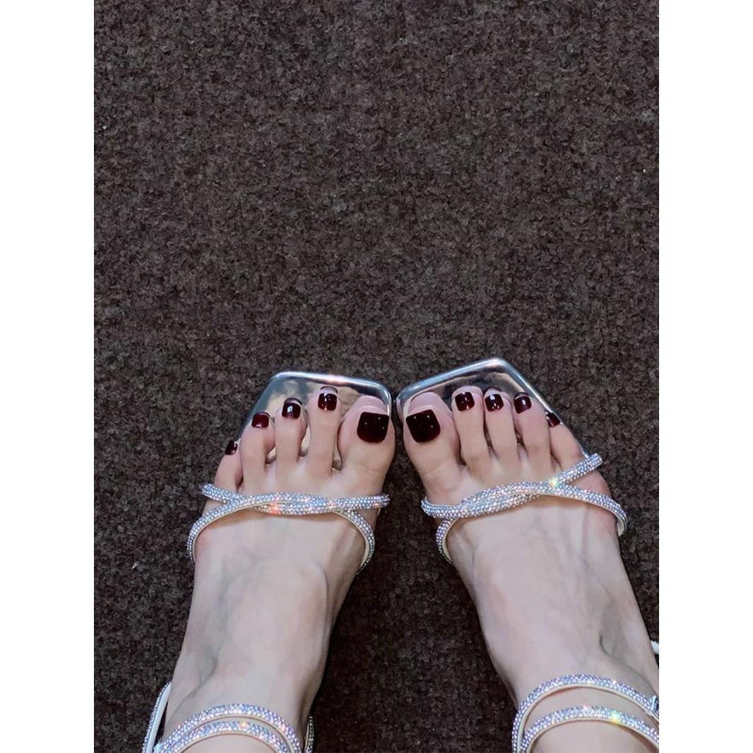 

Легкие роскошные изысканные босоножки на высоком каблуке, летние женские босоножки с открытым носком, квадратной головкой, французские туфли на шпильке 39 серебряный