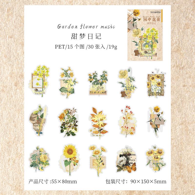 30 Sheets Minimalist Plant Sticker Set, Fresh Greenery Design (Fern, Succulent, Daisy), for Retro Journal Craft Gift