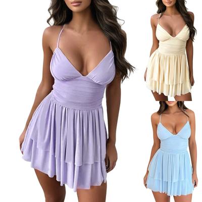 Women's Fashion Summer Dress Sexy Casual Suspender V-neck Slim Dress