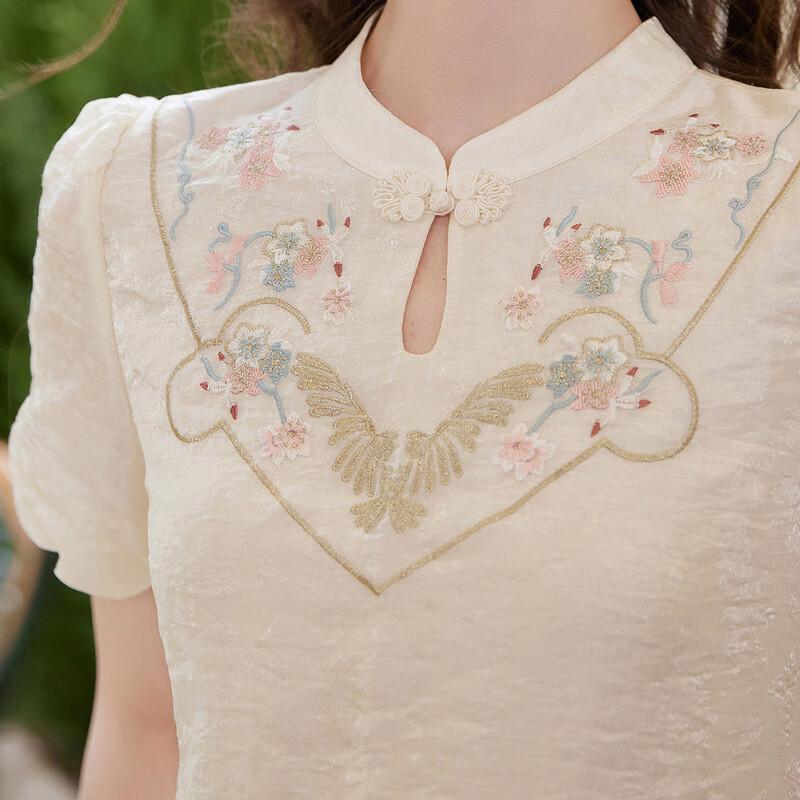 Bailuyu New Chinese Style Embroidered Stand Collar Dress