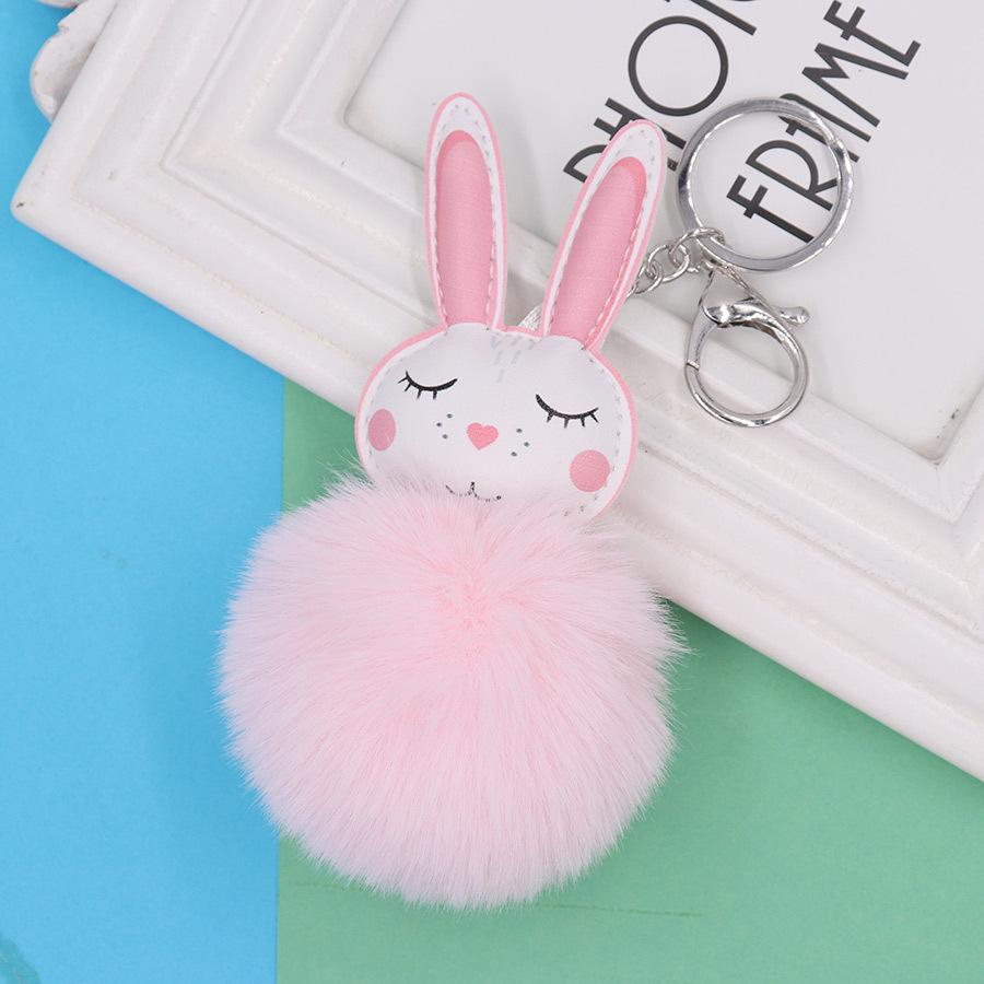 Adorable Long-Eared Rabbit Plush Keychain with Pom-pom for Student Backpacks
