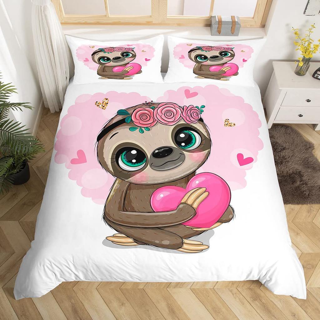 Cartoon Sloth Duvet Set Three-Piece Children'S Room Decorative Bedding Set