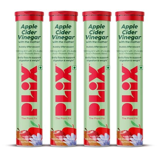 

PLIX - THE PLANT FIX Probiotics+ Apple Cider Vinegar Effervescent Tablets|Helps Stimulate Metabolism|Pack of 4|For Men & Women, 15 capsules