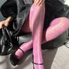 Women French Style Vintage Fishnet Pantyhose Rose Jacquard Patterned Sheer Mesh Tights Side Hollow Out Striped Stockings