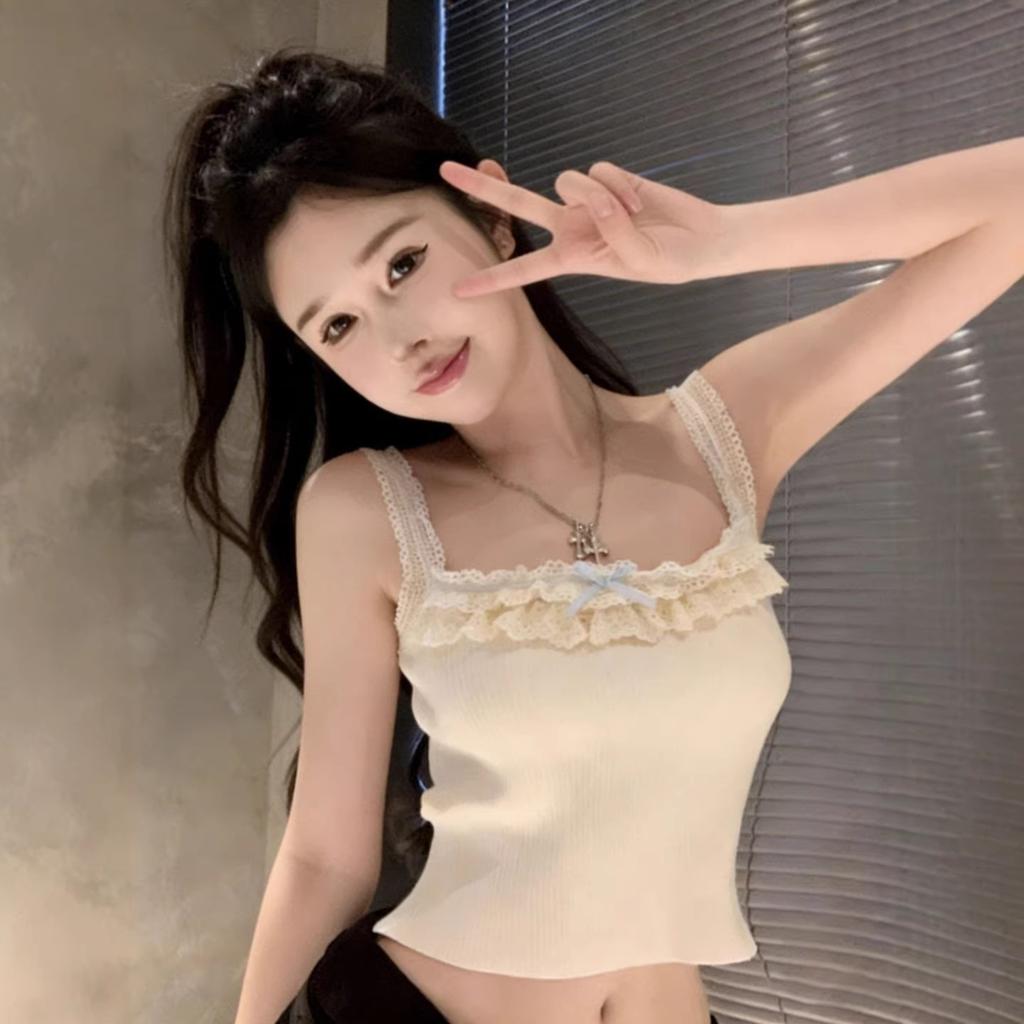 Bow lace suspender vest women's summer thin niche design sense chic sweet spice girl sleeveless top inside
