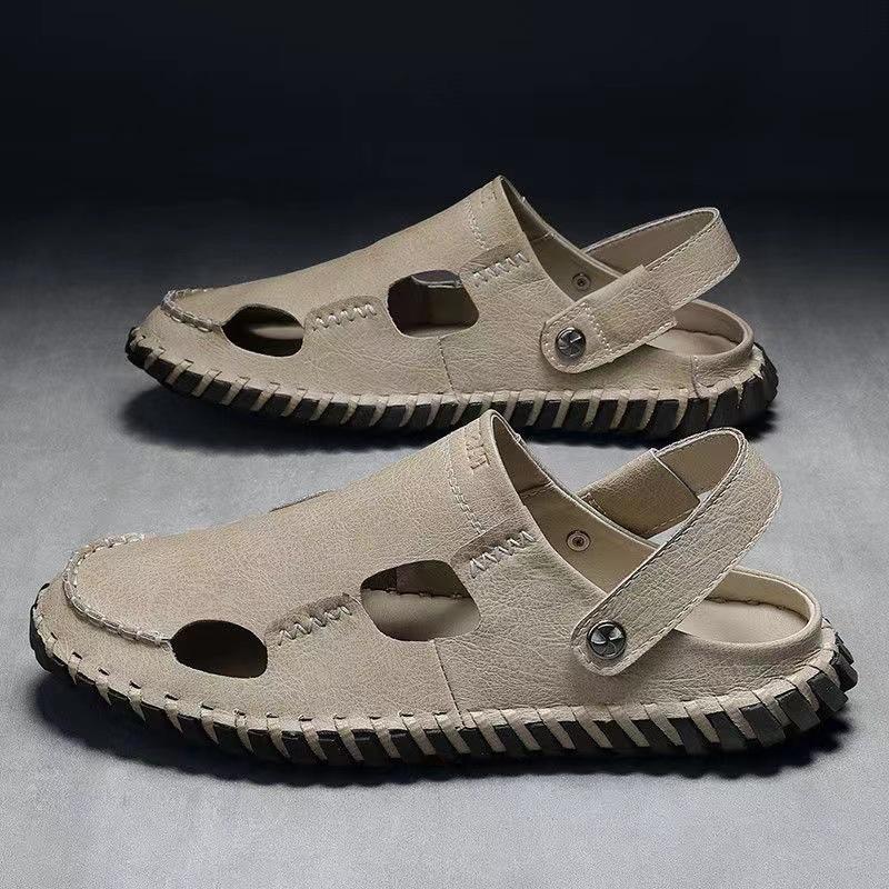 

Original high-end leather bag head sandals, men s two wear cool slippers, large size. 38 песочный