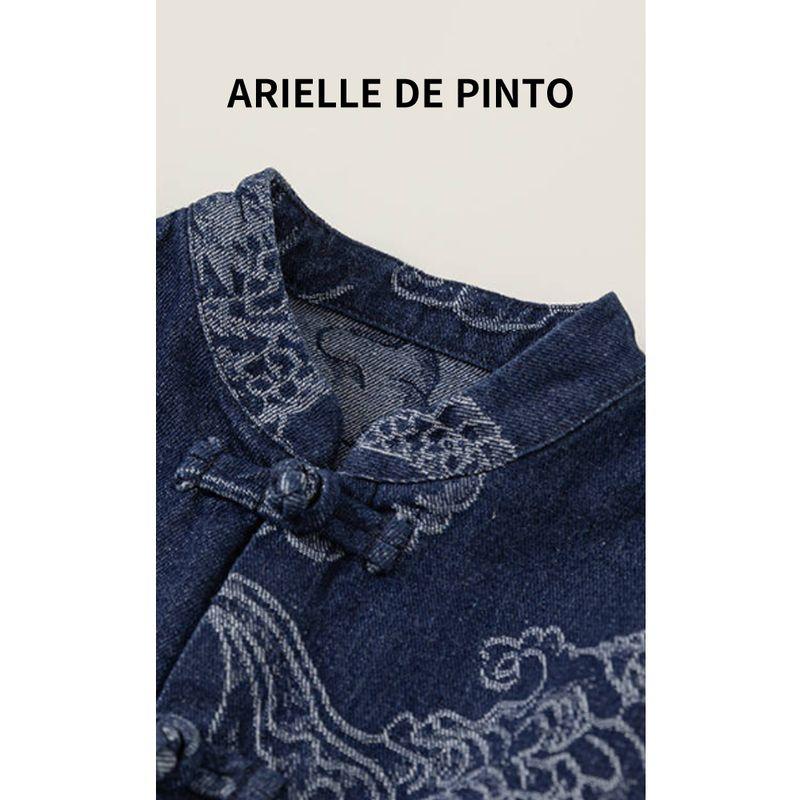 French Arielle De Pinto Chinese-Style Denim Jacket for Boys and Girls, Spring and Autumn Clothing with Dragon Pattern Jacquard