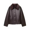 Womens Faux Leather Reversible Jacket Double-sided Thick Winter Coat Regular Fit XS S M L