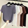 Damen Plus Size Rundhals Kurzarm T-Shirt - Sommer Einfarbig Vielseitig Innen-/Außenschicht