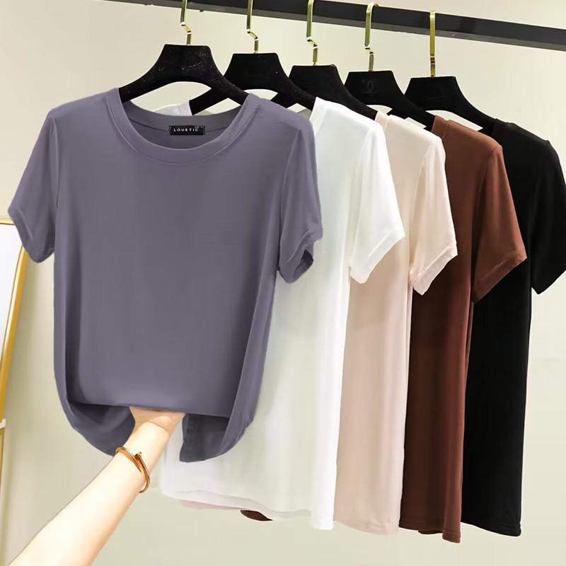 Women's Plus Size Round Neck Short Sleeve T-Shirt - Summer Solid Color Versatile Inner/Outer Layer