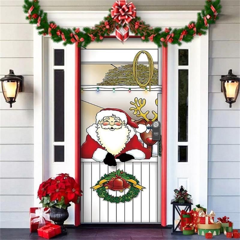 Christmas Party Background Decors Durable Polyester Door Hanging Tapestry Easy Mount