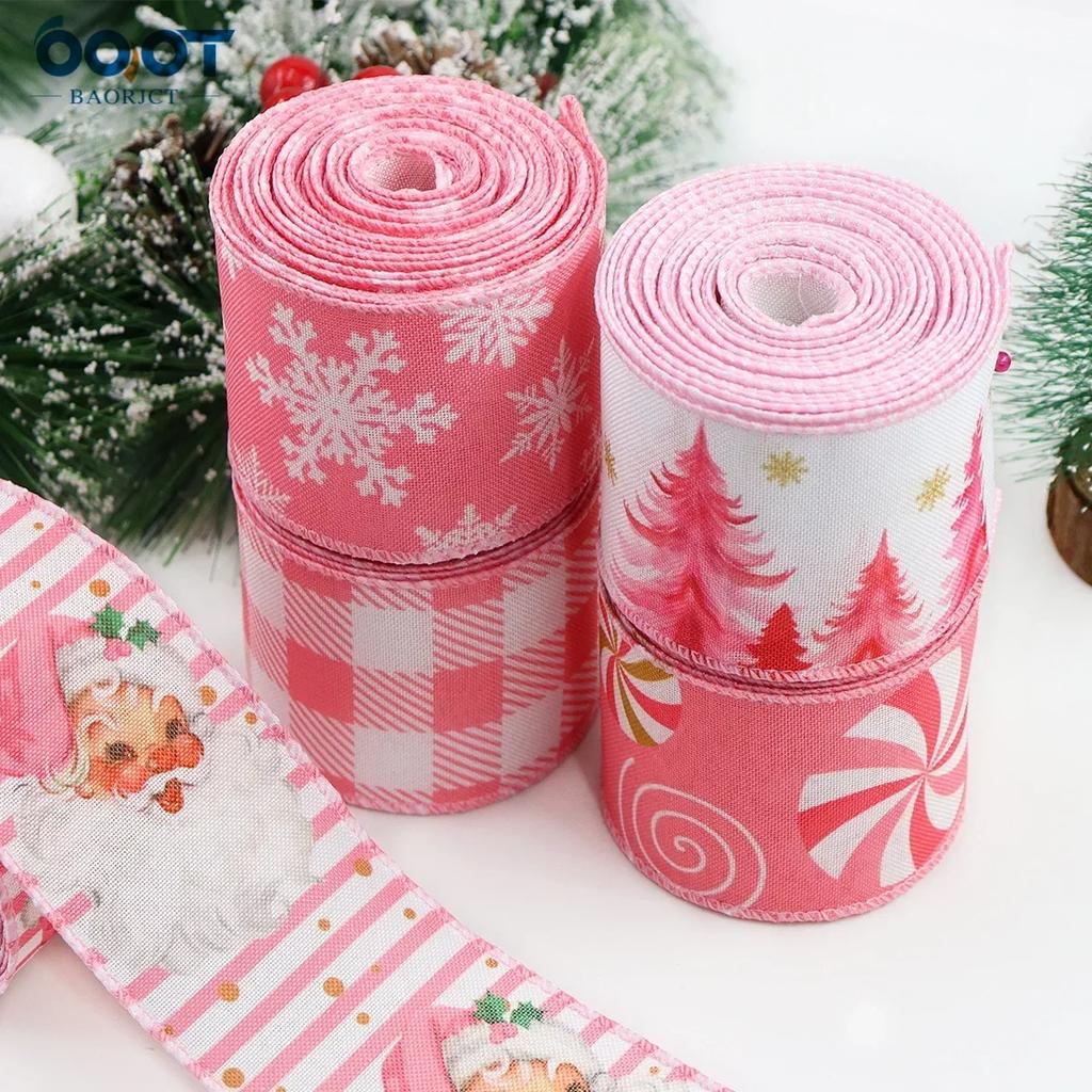 Draht-Weihnachtsband Rosa Kariert Grosgrain Weihnachtsgeschenkbox Verpackung Kuchenband für DIY Kranz Schleife Bänder