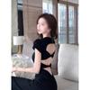 Hollow Backless Split Small Black Dress Women's Summer New Waist Thin Pear-shaped Super Body Dress