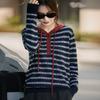 Womens Striped Hooded Wool Blend Knit Sweater Casual Oversized Pullover Top Office Daily Wear