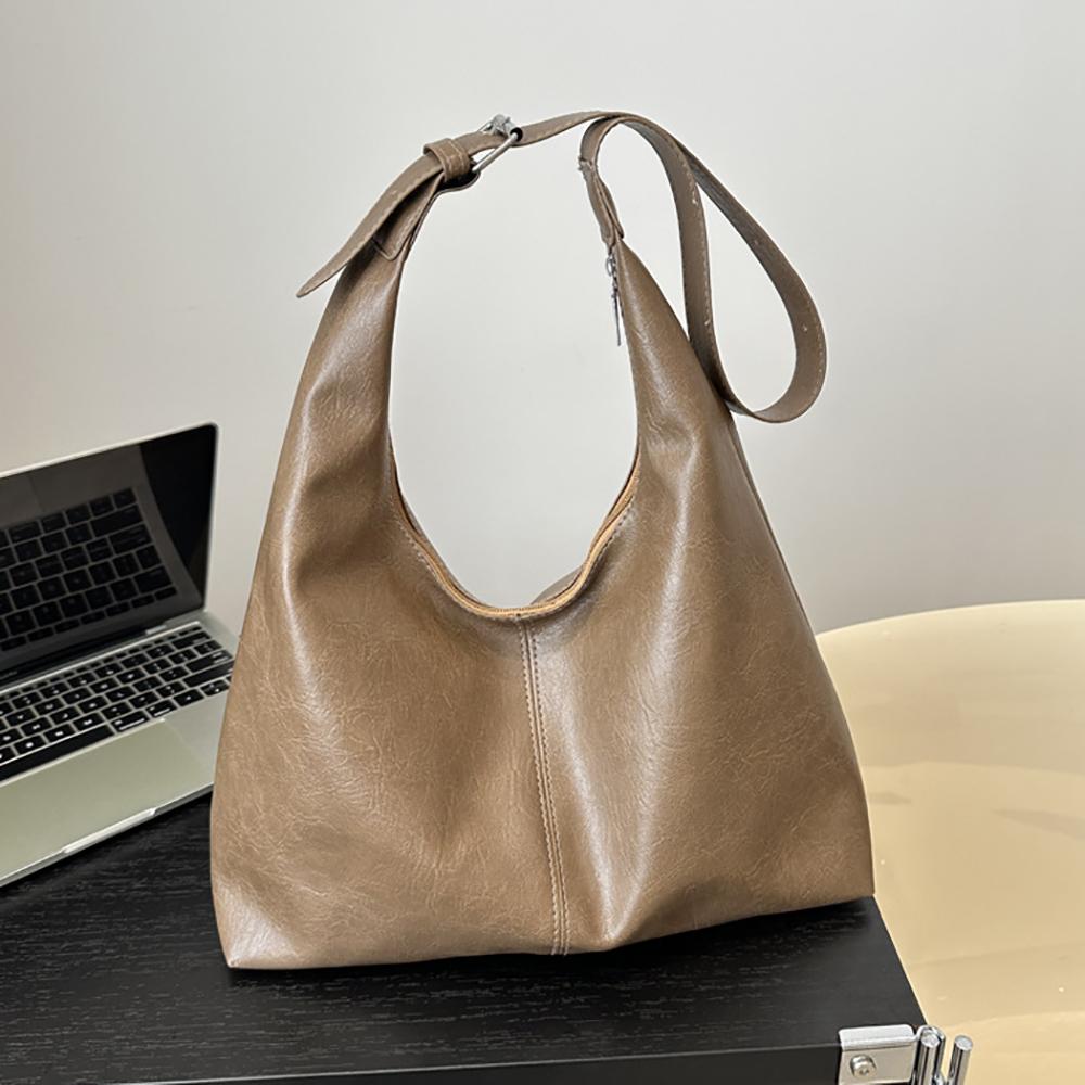 Large Capacity Commuter Retro Solid Color Simple Texture Tote Single Shoulder Underarm Bag for Women.zwq