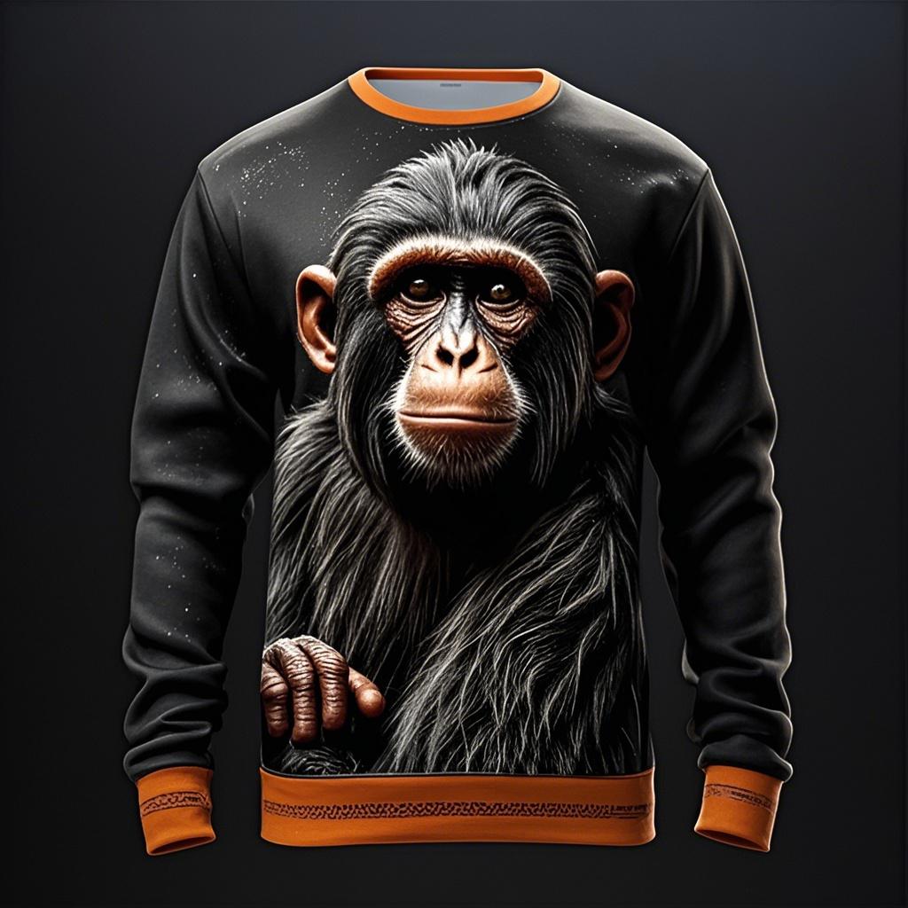 Men's Funny Monkey Graphic Sweatshirt 3D Print Animal Gorilla Pattern Round Neck Pullover Oversize Daily Casual Personality Tops