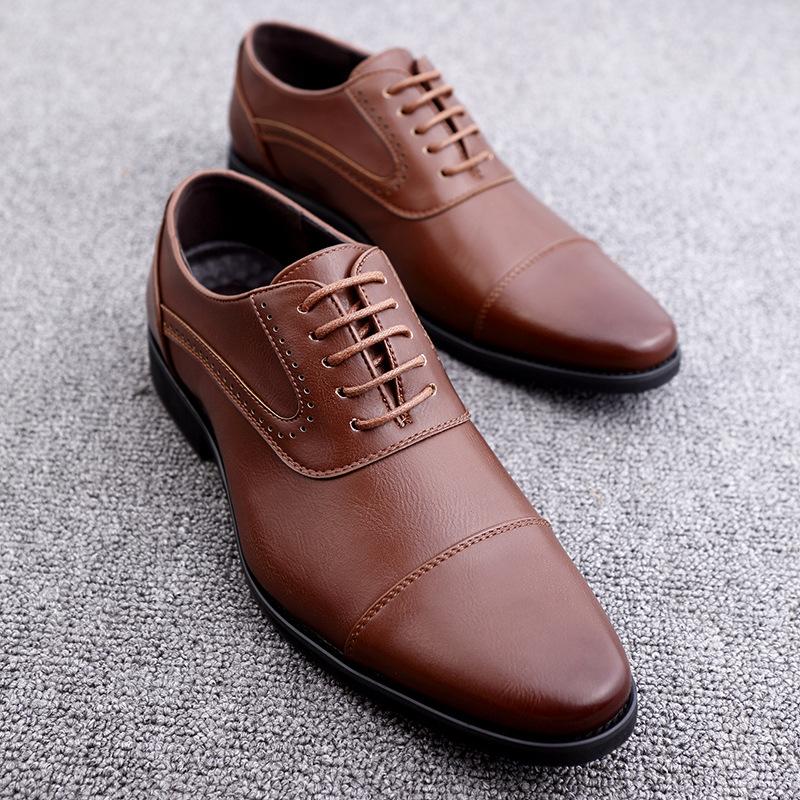 British style three-headed leather shoes business dress inner height increase pointed casual large size suit wedding shoes