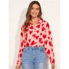 Women's Chiffon Shirts, Elegant Casual Work Tops, Adorable Long-sleeved Blouses with Love Heart Print.