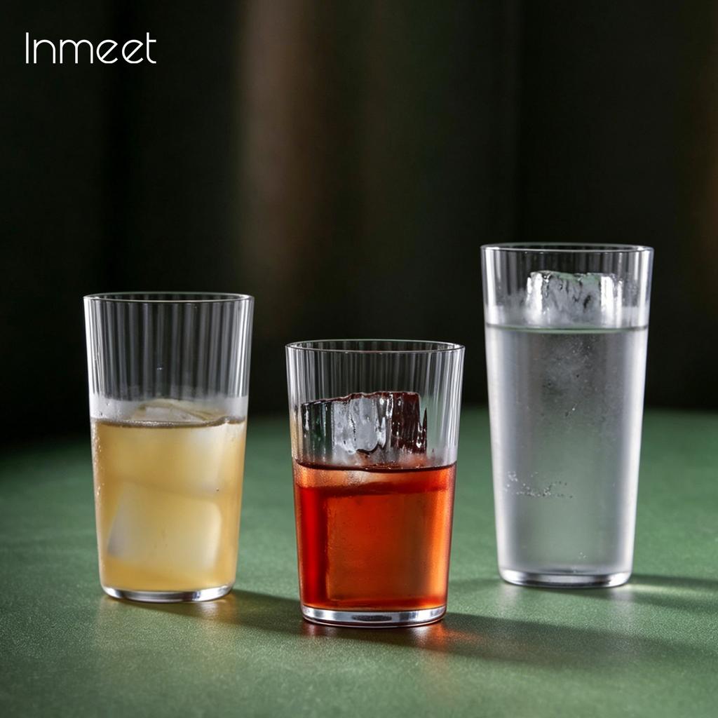 Inmeet Premium Japanese Striped Highball Glass Tall Cocktail Cup for Iced Americano And Mixed Drinks
