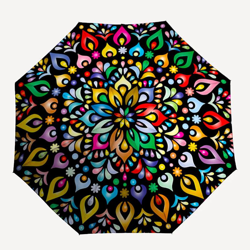 1pc Colorful Mandala Pattern Automatic Folding Umbrella. Portable Collapsible Design, Best Birthday Festival Gift Yy250924127