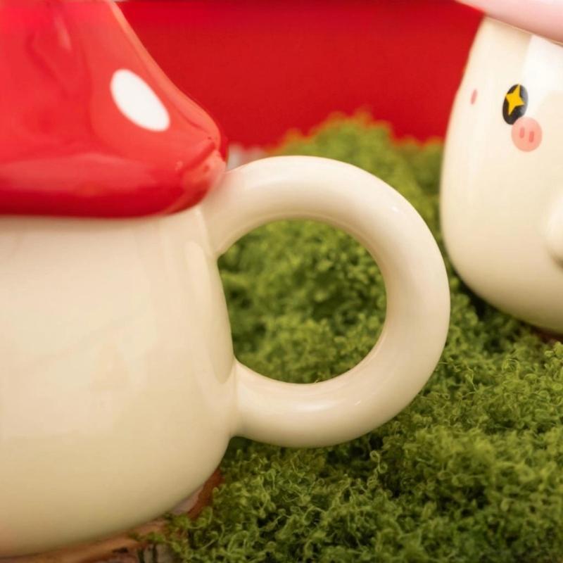 Mushroom Shaped Ceramic Mug Lid Unique Designs Drinking Cup For Women Gift Heat Resistant Home Drinkware