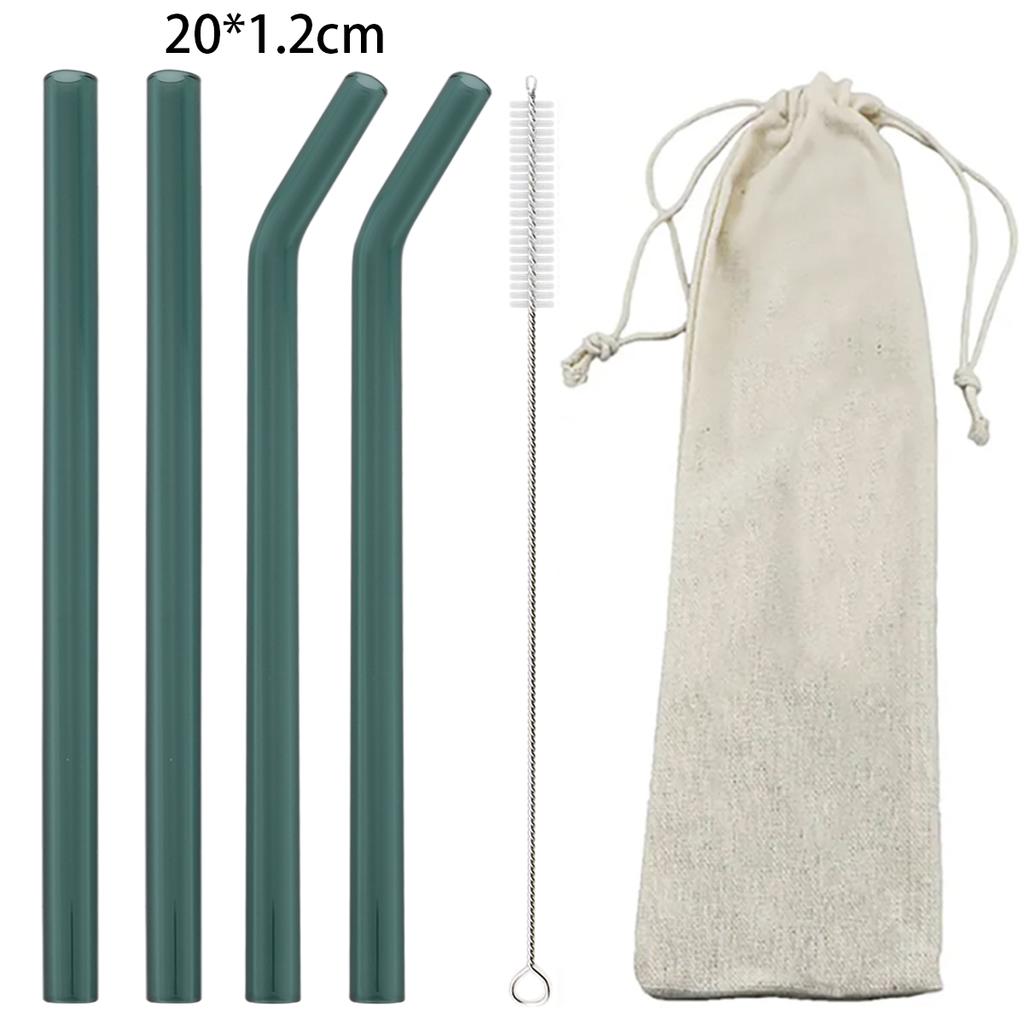 6pcs Reusable High Borosilicate Glass Straw Set Wide 12mm Pearl Milkshake Bubble Tea Straw with Brush Storage Bag Bar Accessorie