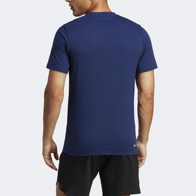 Adidas Train Essentials Feelready Solid Logo Round Neck Short Sleeve T-Shirt Men Tops Deep-Blue IC7441