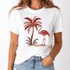 Women's Flamingo and Palm Tree Tropical Beach Print T-Shirt – Casual Summer Top