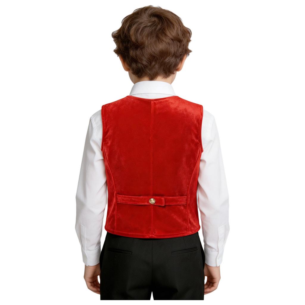Boys Gothic Medieval Velvet Waistcoat Metallic Trim Lapel Collar Sleeveless Button Irregular Hem for Halloween Stage Theme Party