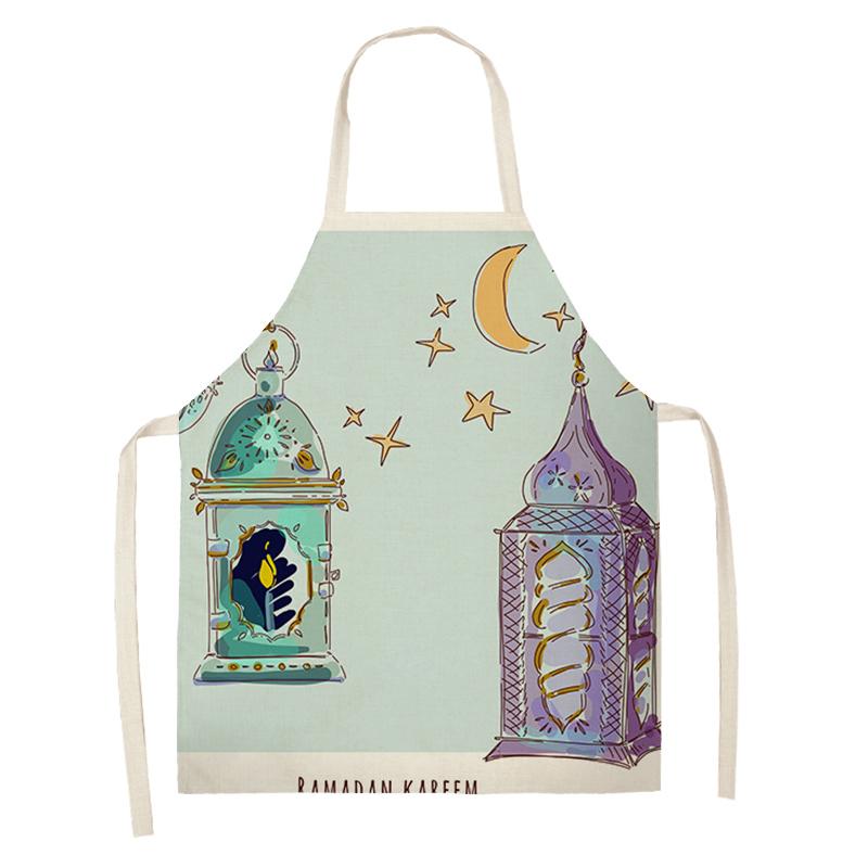 Cooking Baking Apron Eid Mubarak Mosque Printed Bib Muslim Ramadan Karim Kitchen Apron Women Star Crescent Moon Decoration