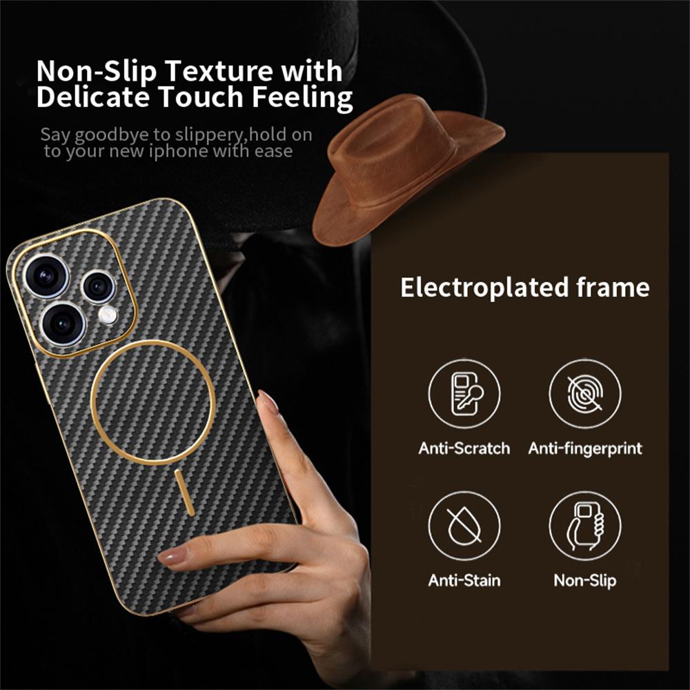 Coque de téléphone pour Oppo Reno15 5G (Global) / 15c 5G (Chine) Coque arrière de téléphone en TPU plaqué électrolytiquement à texture fibre de carbone