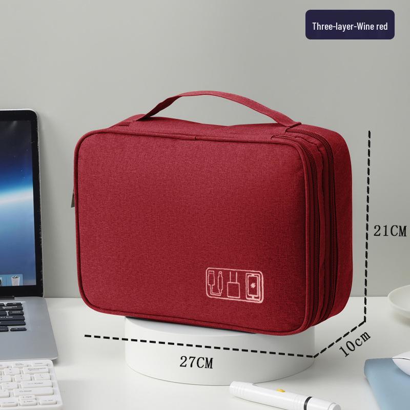 

Triple-Layer Shockproof Portable Organizer for Cables, Earphones, Power Banks & Hard Drives вина червоного кольору