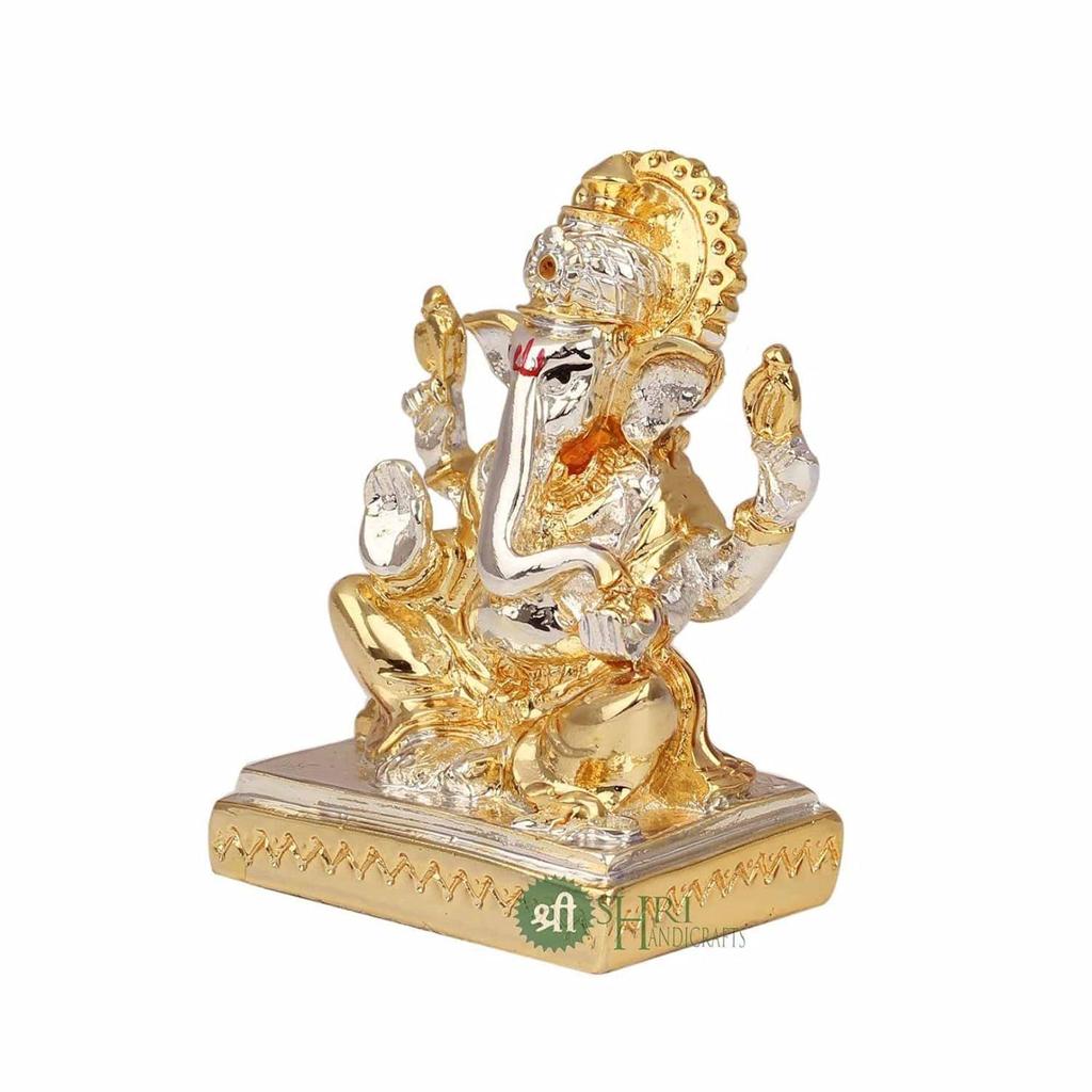 Gold & Silver Ganesha Idol Murti for Car Dashboard Home Décor and Gifts Items