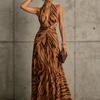 2026 French Vacation Style Halter Neck Pleated Long Dress Elegant Slim Fit Party Women