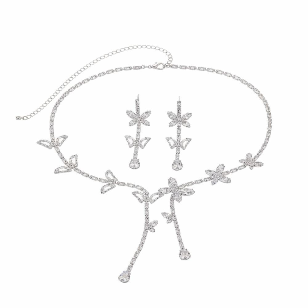 French-Style Earrings and Necklace Set Zirconia Butterfly Tassel Jewelry Sets for Banquets