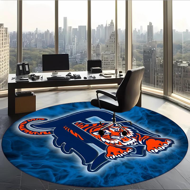 Detroit Tigers (5) Round Office Rug Decorative Floor Rug for Office Bedroom Living Room and Home Space