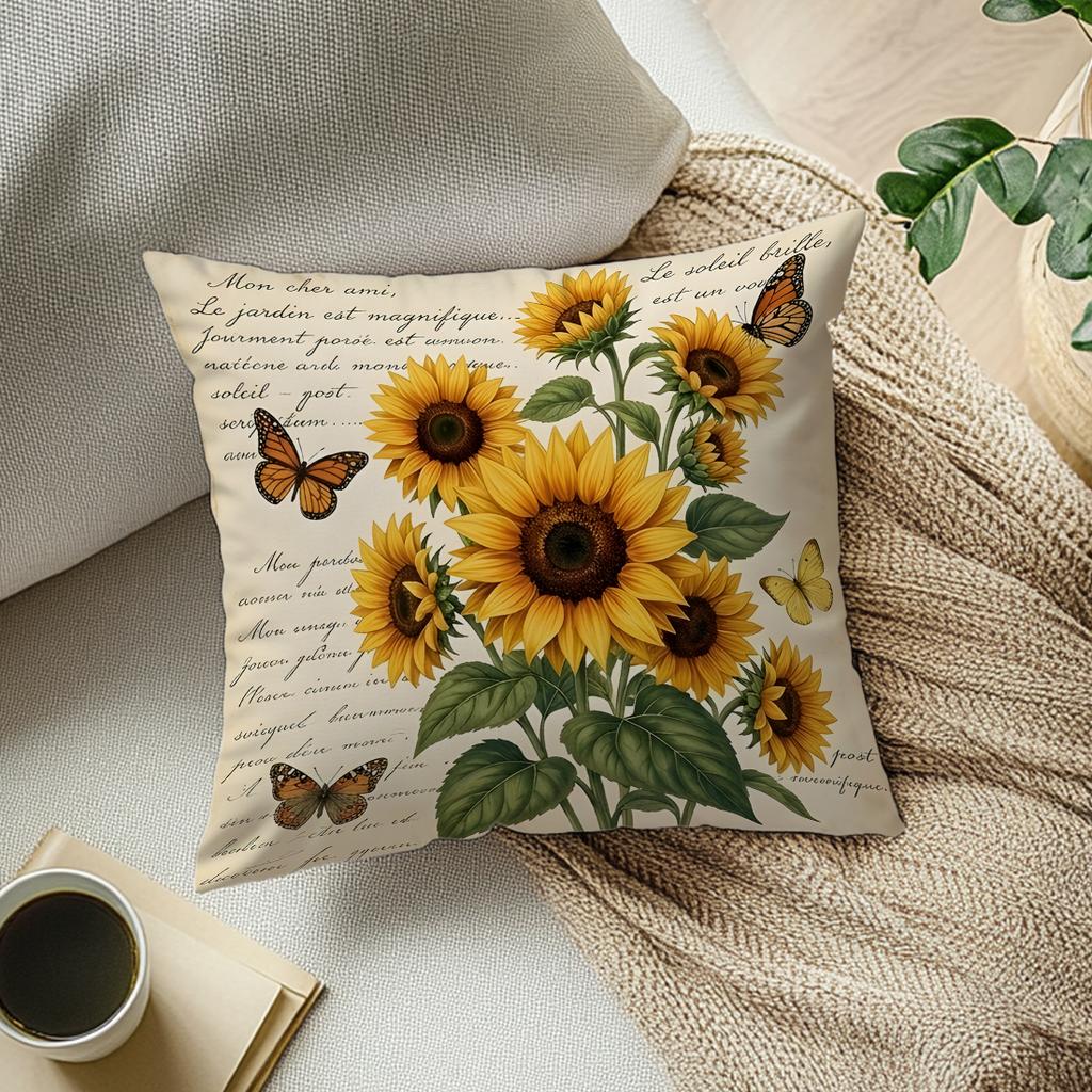 1pcs Sunflower Butterfly Cushions Pillowcase Polyester Cushion Cover Throw Pillow Pillowcover Home Car Sofa Decor
