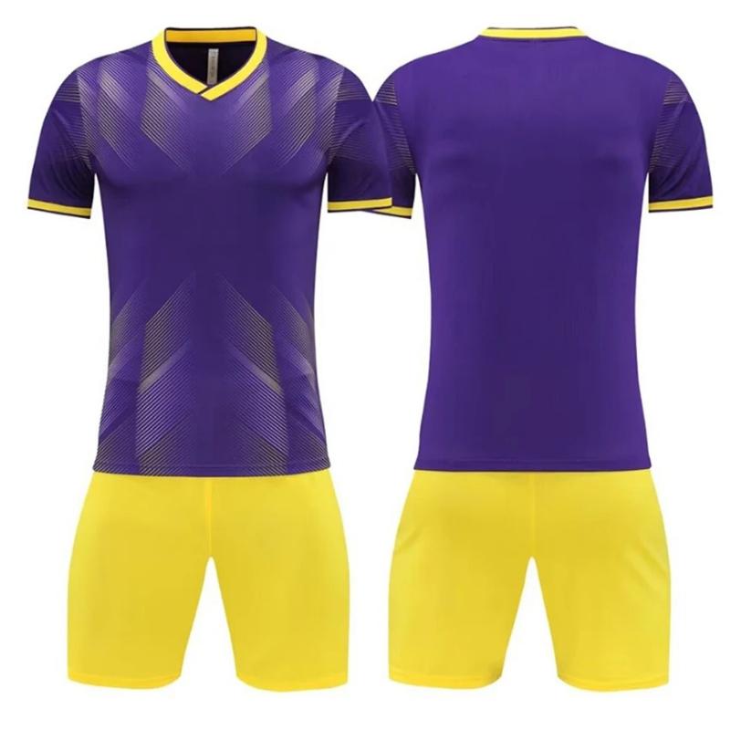 Men Short Sleeve Red Soccer Jersey Set  Purple Adult Football Uniform Boy Blue  Kids Soccer Shirt