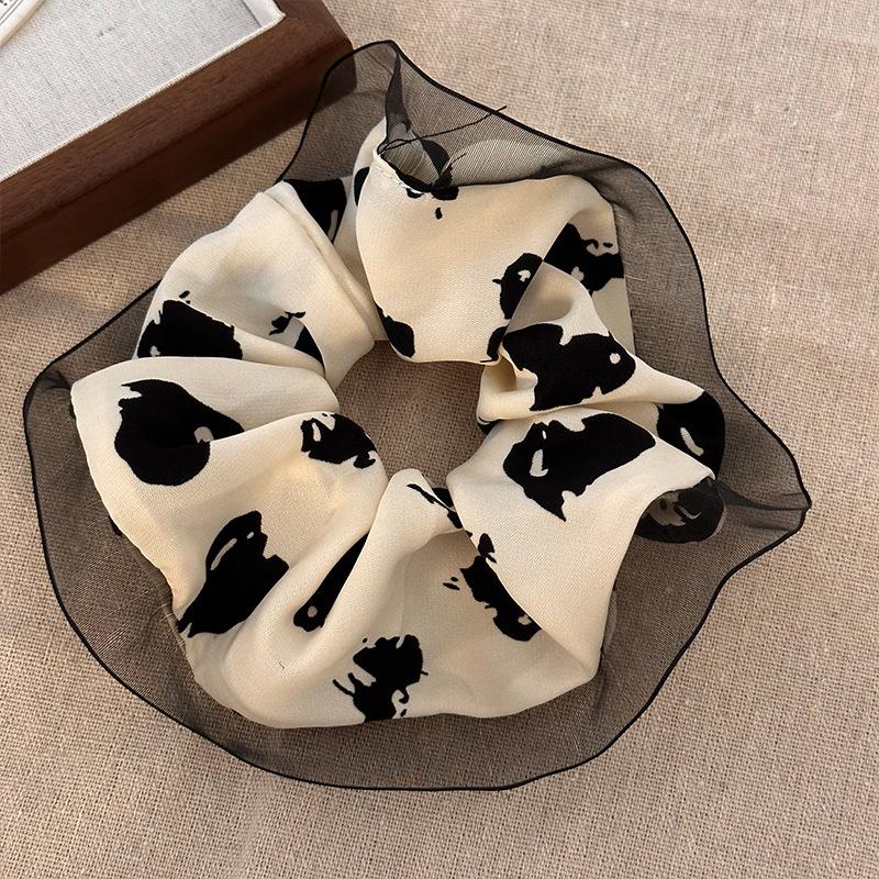New Vintage Print Bow Ink Skirt Elastic Scrunchie Headband Elegant Fashion Lady Ponytail Streamer Hair Rope Hair Accessories